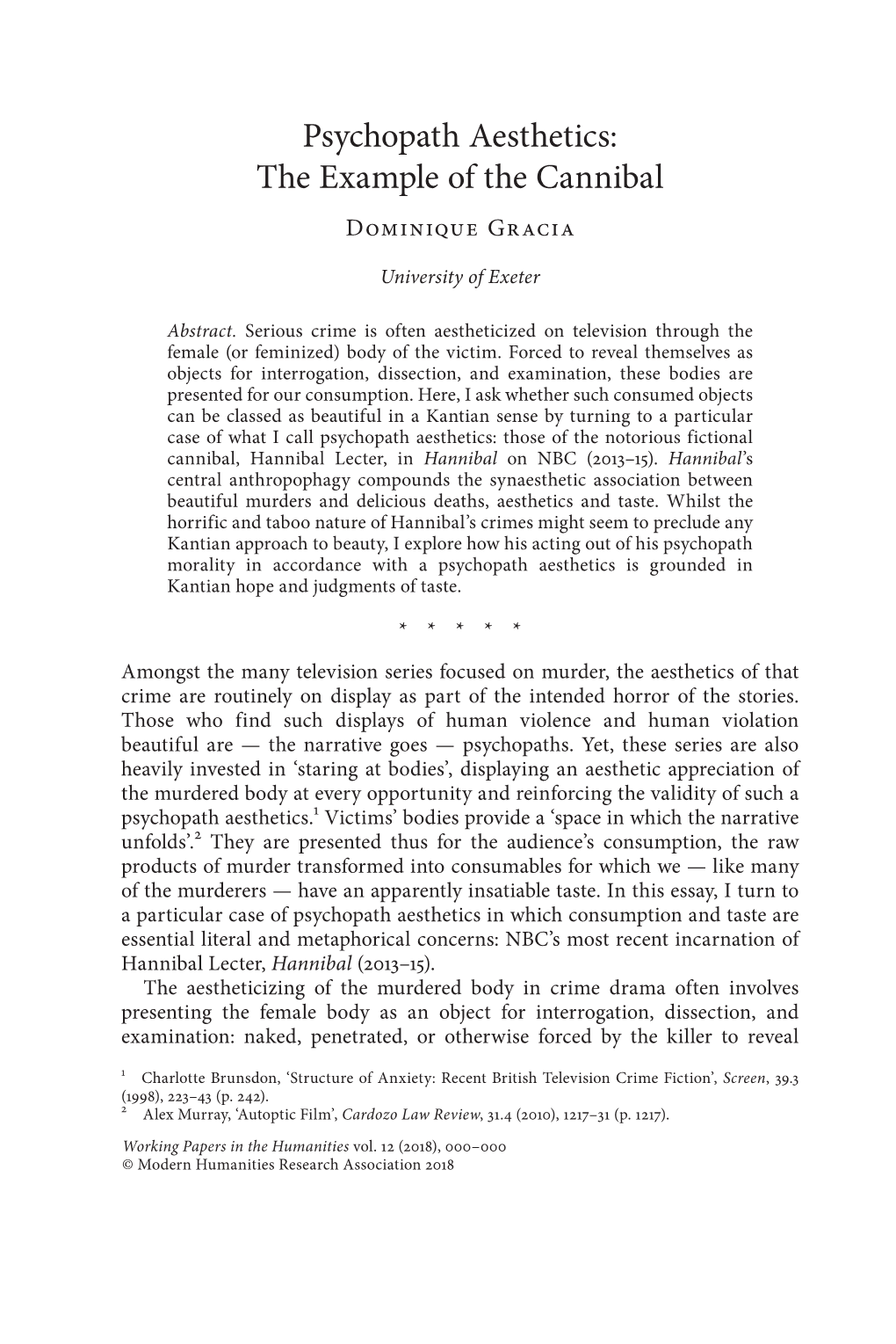 Psychopath Aesthetics: the Example of the Cannibal Dominique Gracia