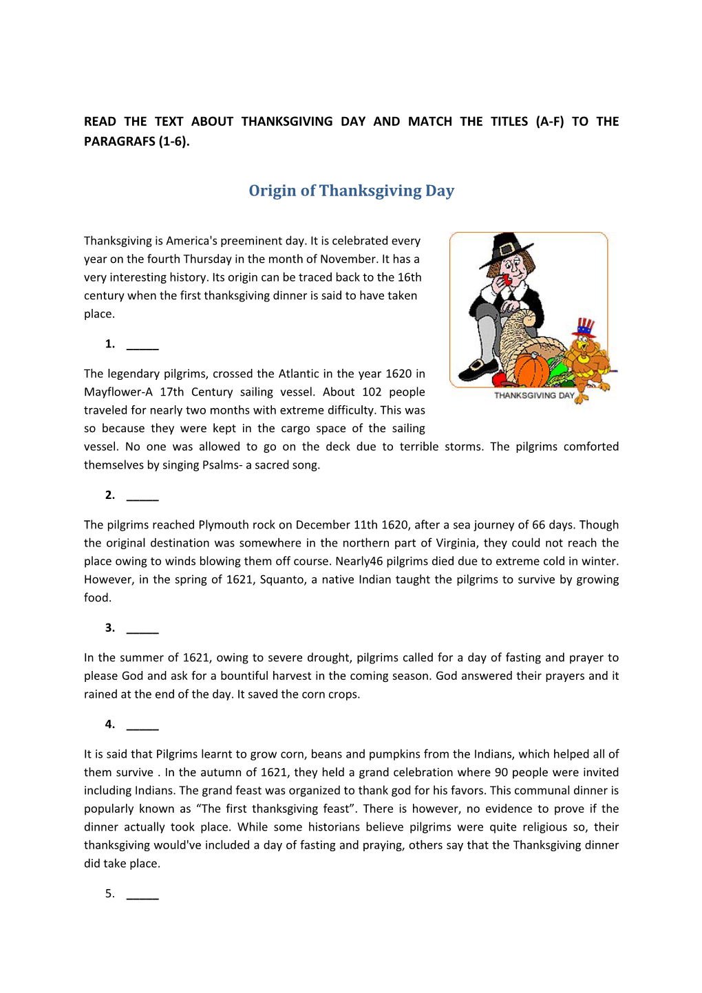 Origin of Thanksgiving Day