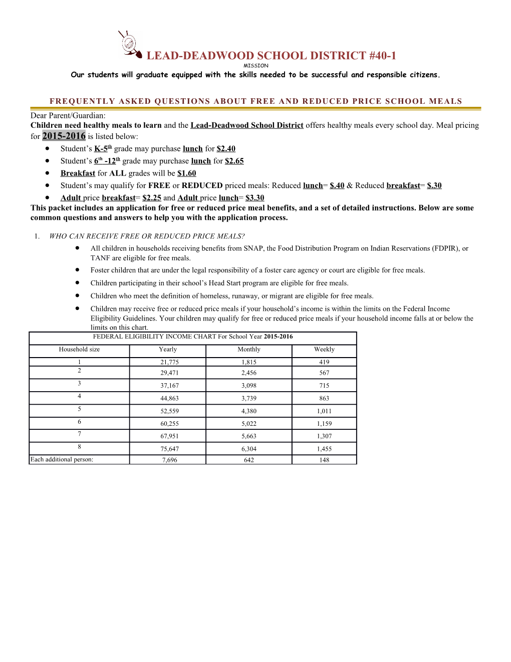 Frequently Asked Questions About Free and Reduced Price School Meals s2