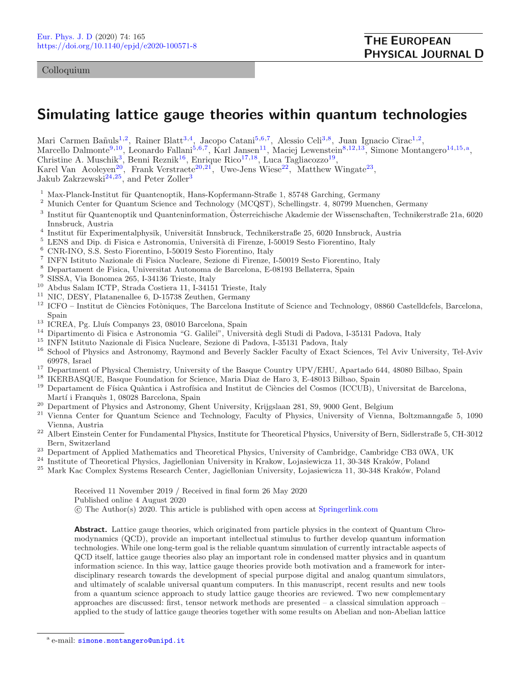 Simulating Lattice Gauge Theories Within Quantum Technologies.Pdf
