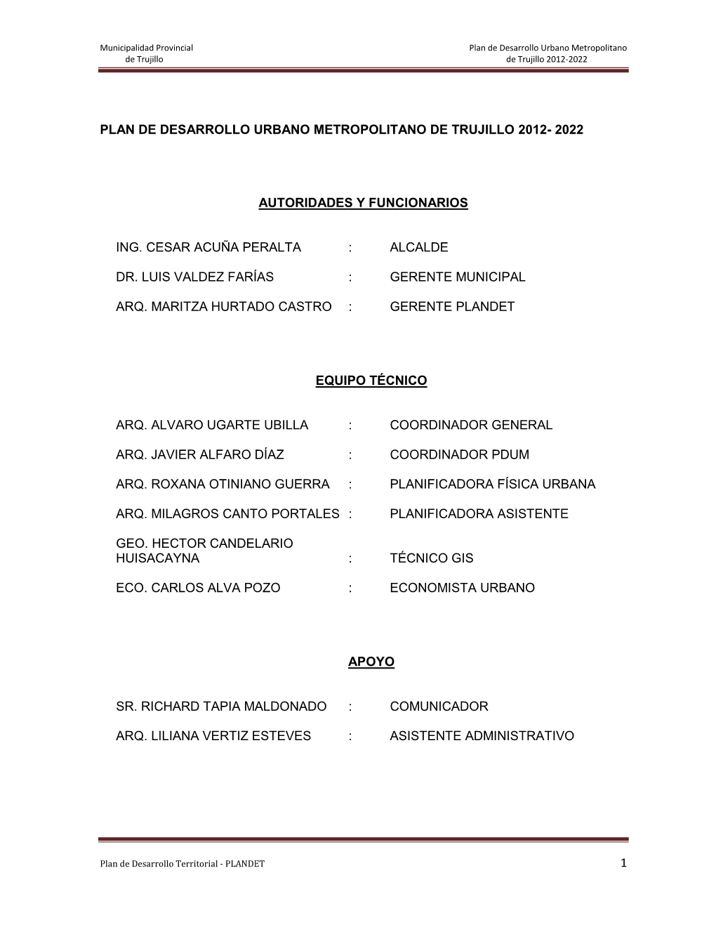 Plan De Desarrollo Urbano Metropolitano De Trujillo 2012- 2022