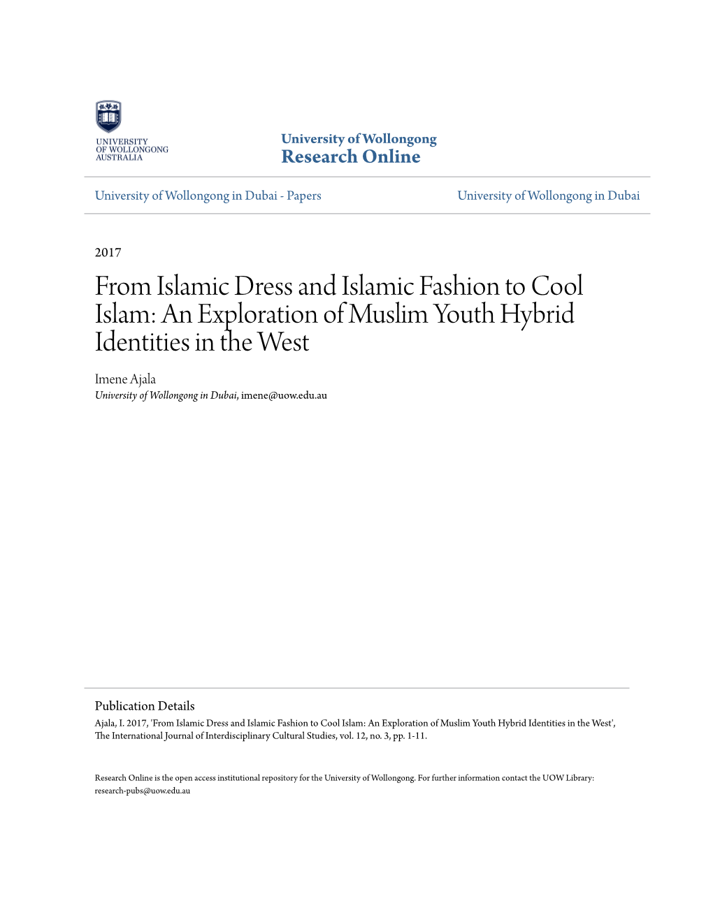 From Islamic Dress and Islamic Fashion to Cool