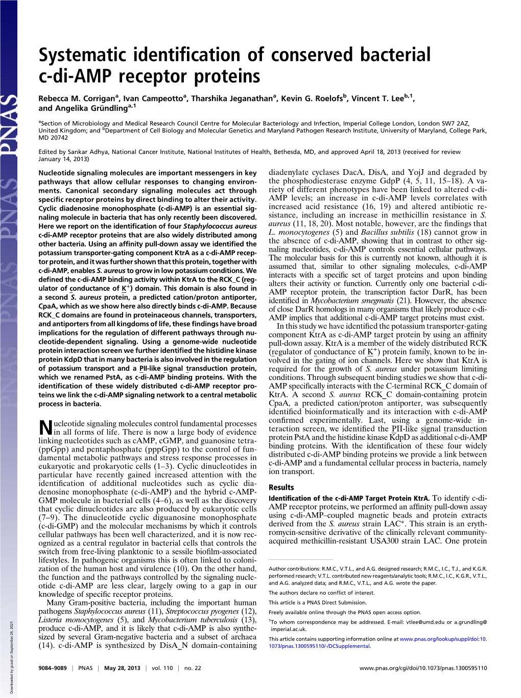 Systematic Identification of Conserved Bacterial C-Di-AMP Receptor Proteins