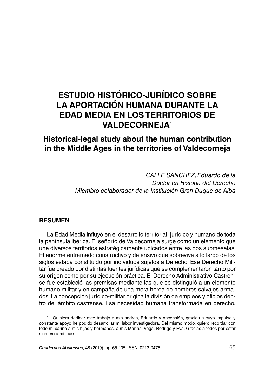 Estudio Histórico-Jurídico Sobre La Aportación Humana Durante La Edad Media En Los Territorios De Valdecorneja