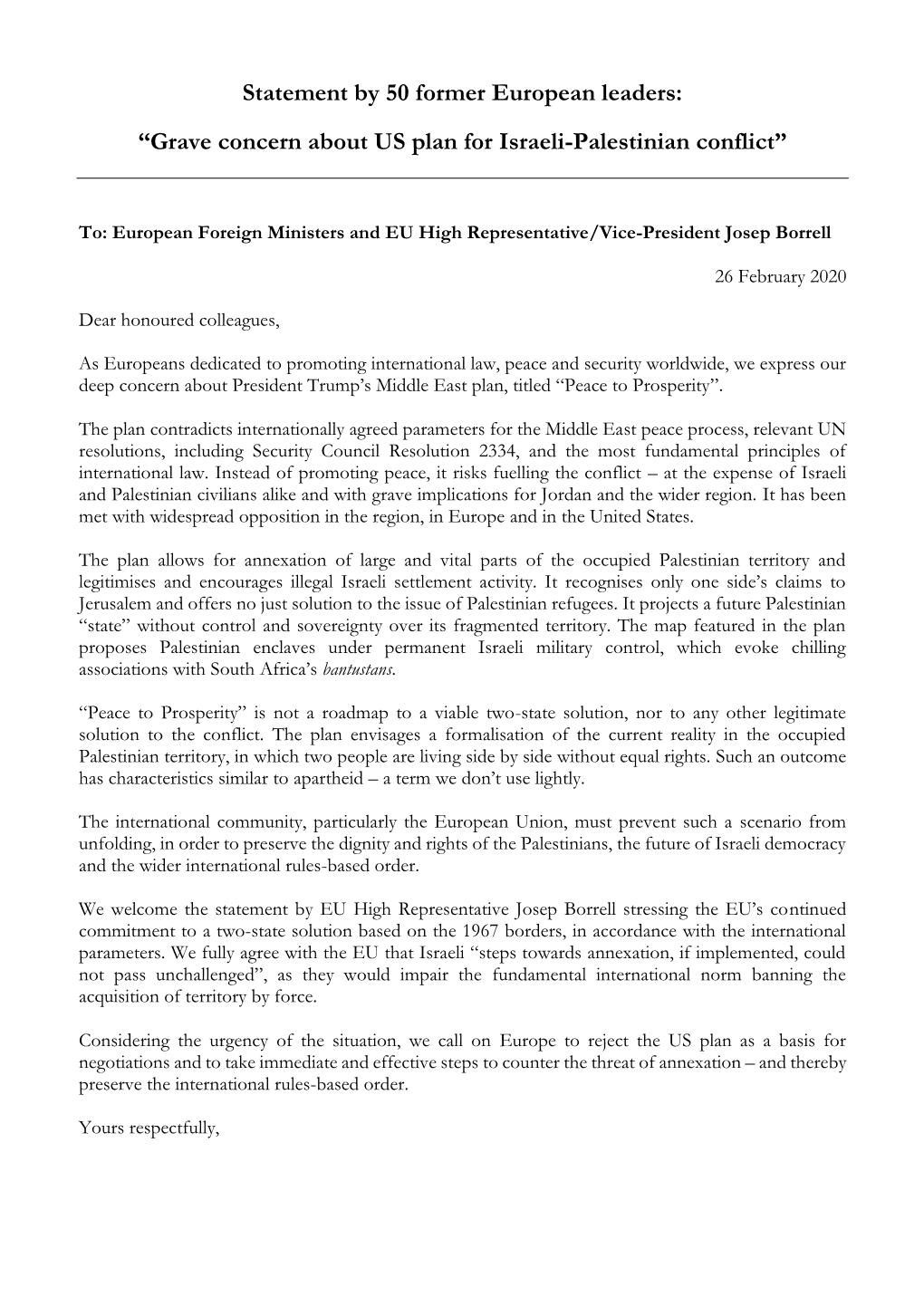 Statement by 50 Former European Leaders