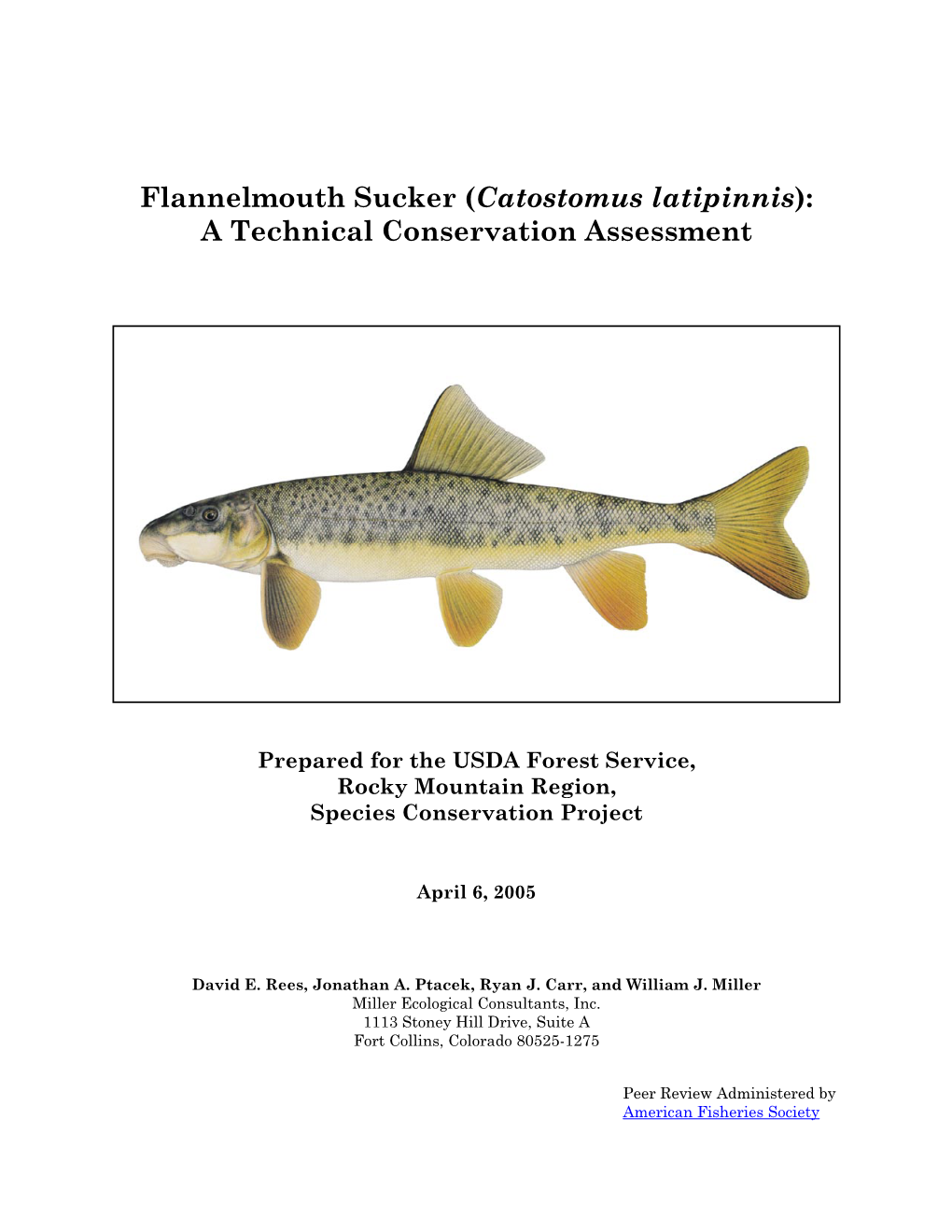 Flannelmouth Sucker (Catostomus Latipinnis): a Technical Conservation Assessment