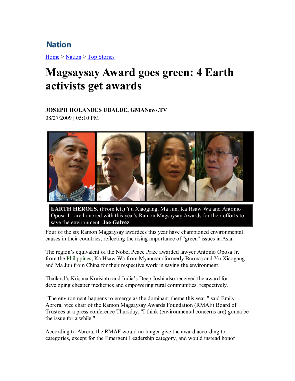 4 Earth Activists Get Awards