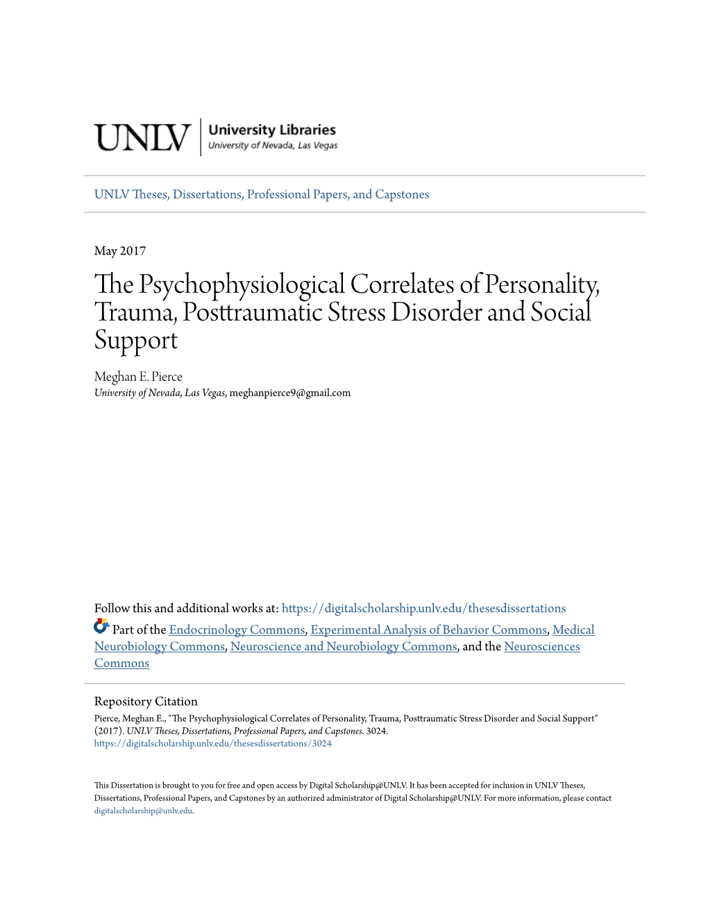 The Psychophysiological Correlates of Personality, Trauma, Posttraumatic Stress Disorder and Social Support