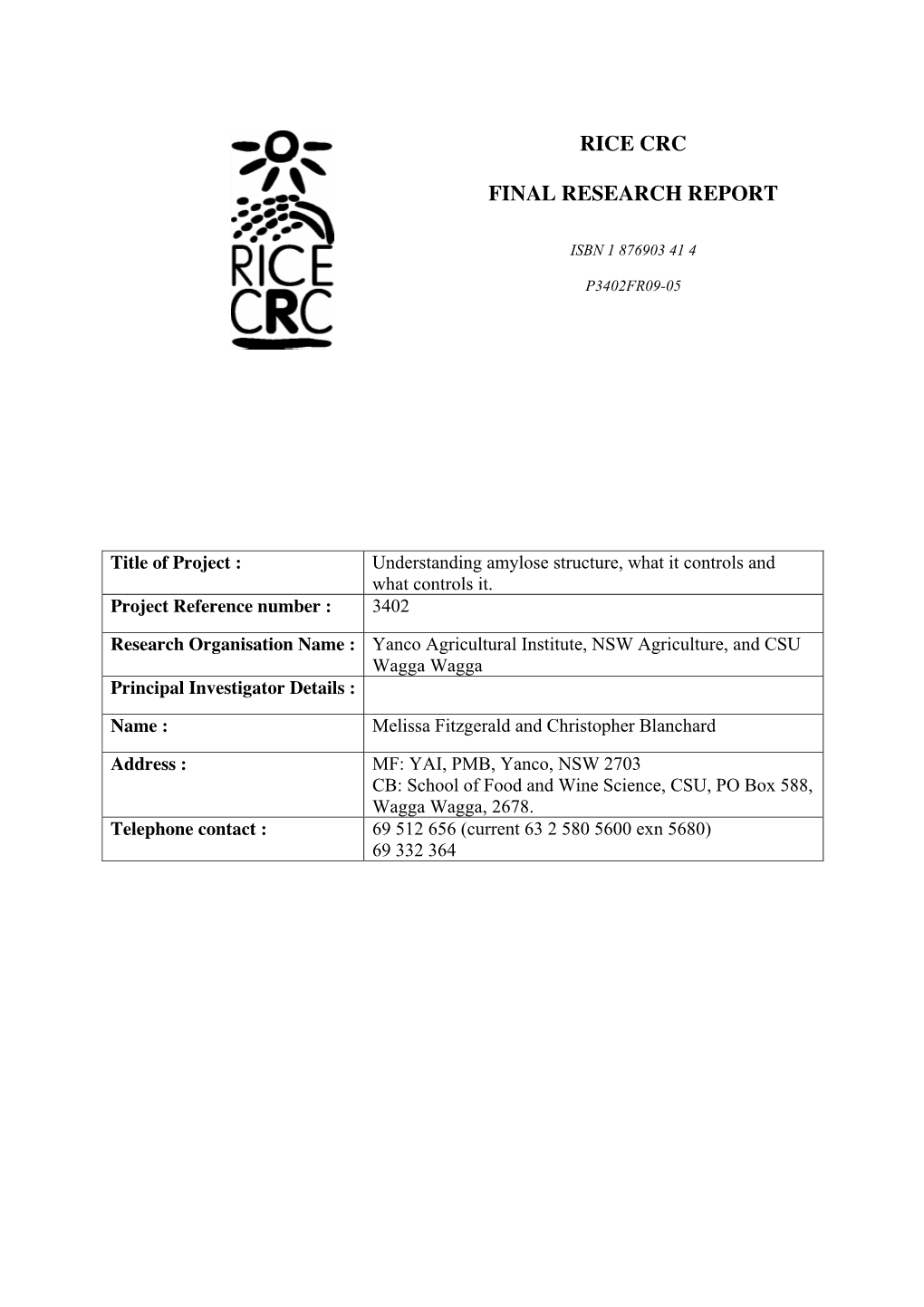 Rice Crc Final Research Report