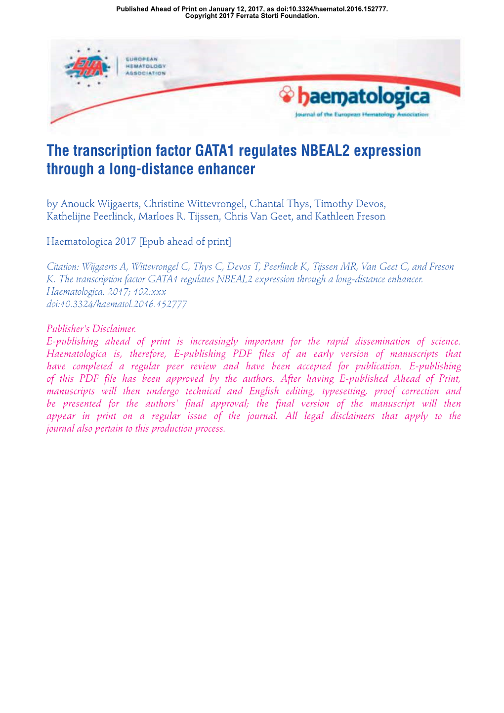 The Transcription Factor GATA1 Regulates NBEAL2