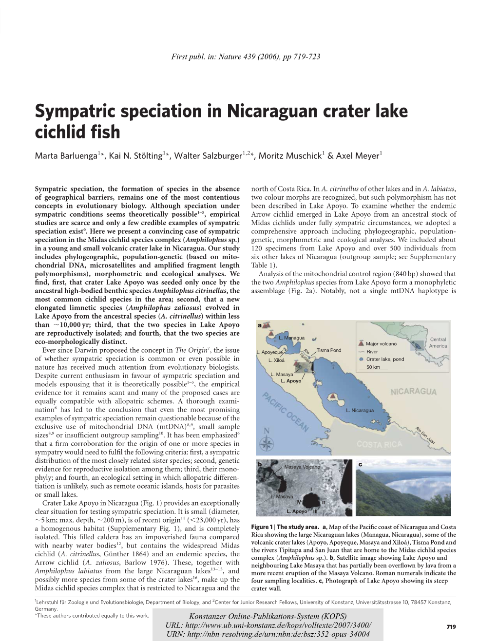 Sympatric Speciation in Nicaraguan Crater Lake Cichlid Fish