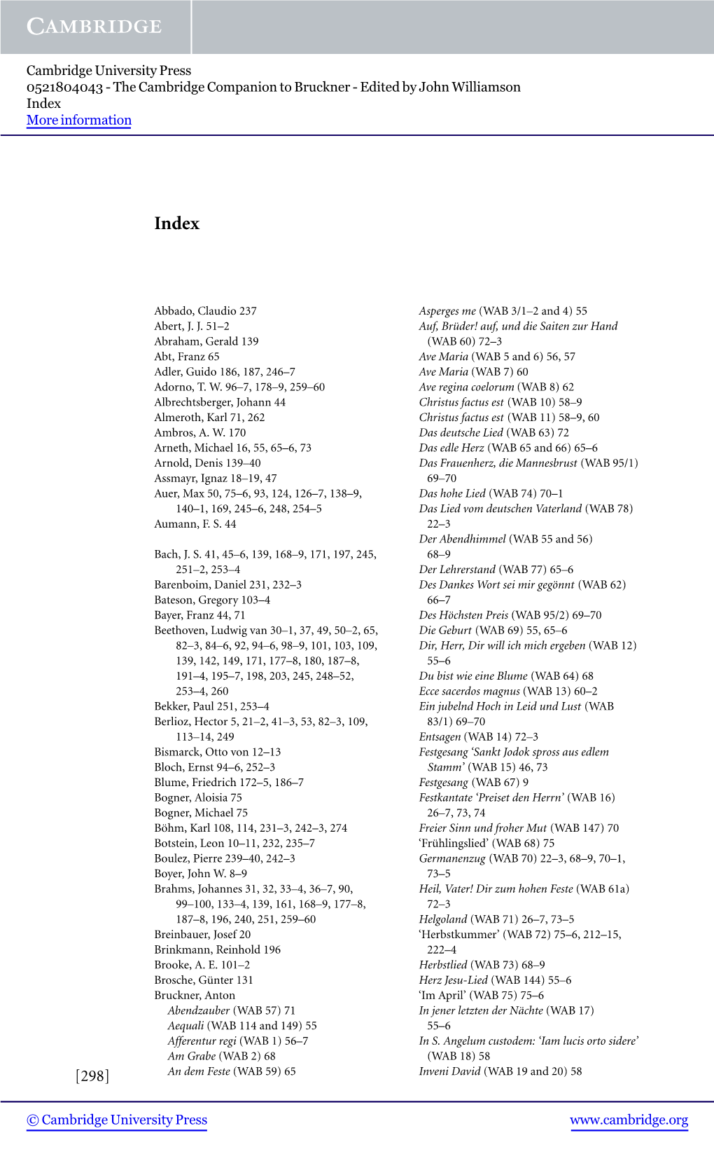 The Cambridge Companion to Bruckner - Edited by John Williamson Index More Information