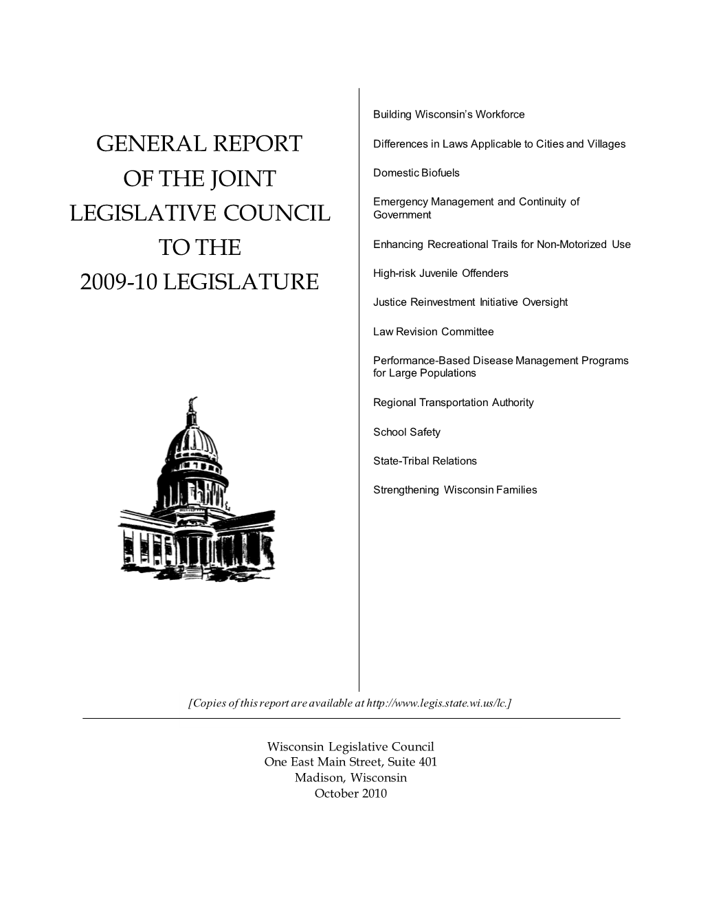 General Report of the Joint Legislative Council to the 2007-08 Legislature
