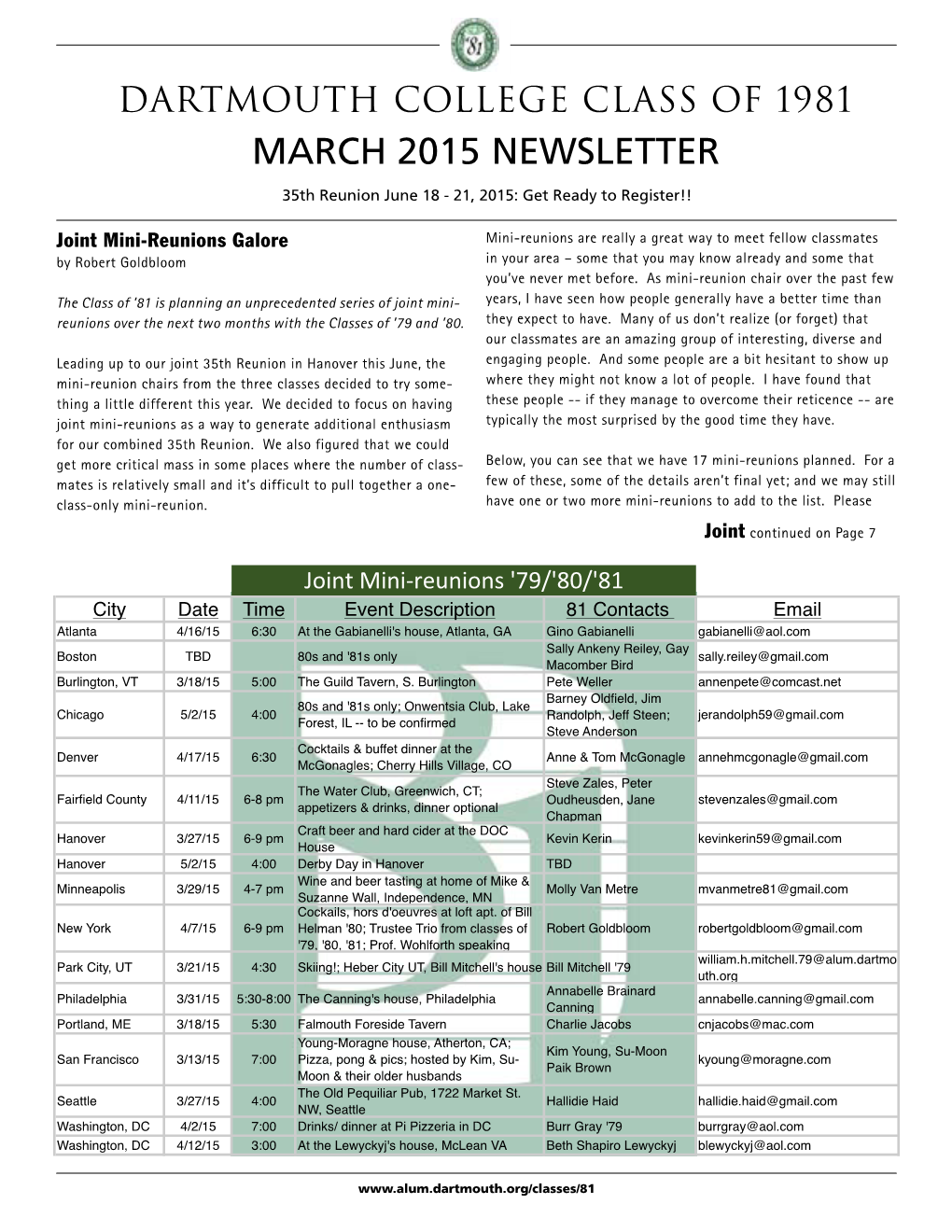 March 2015 Newsletter