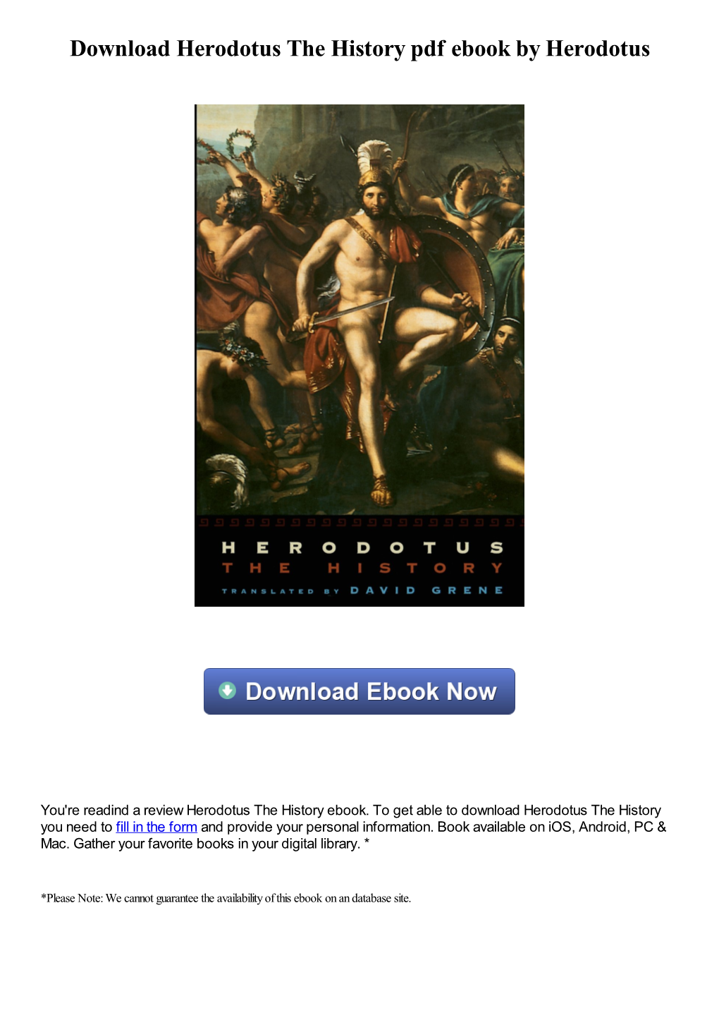 Download Herodotus the History Pdf Book by Herodotus