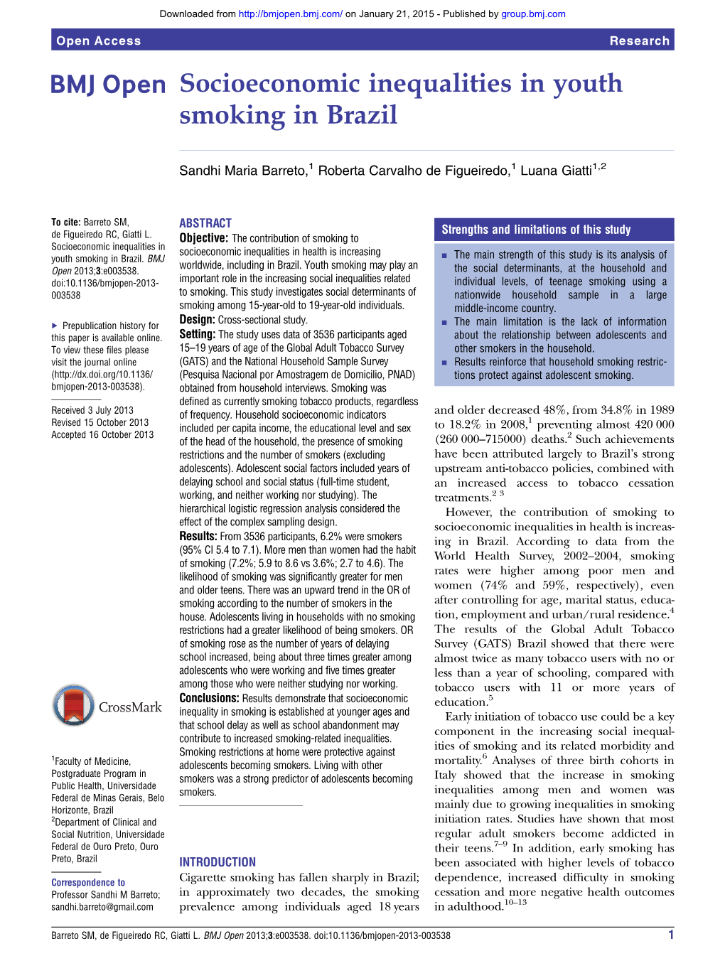 Socioeconomic Inequalities in Youth Smoking in Brazil