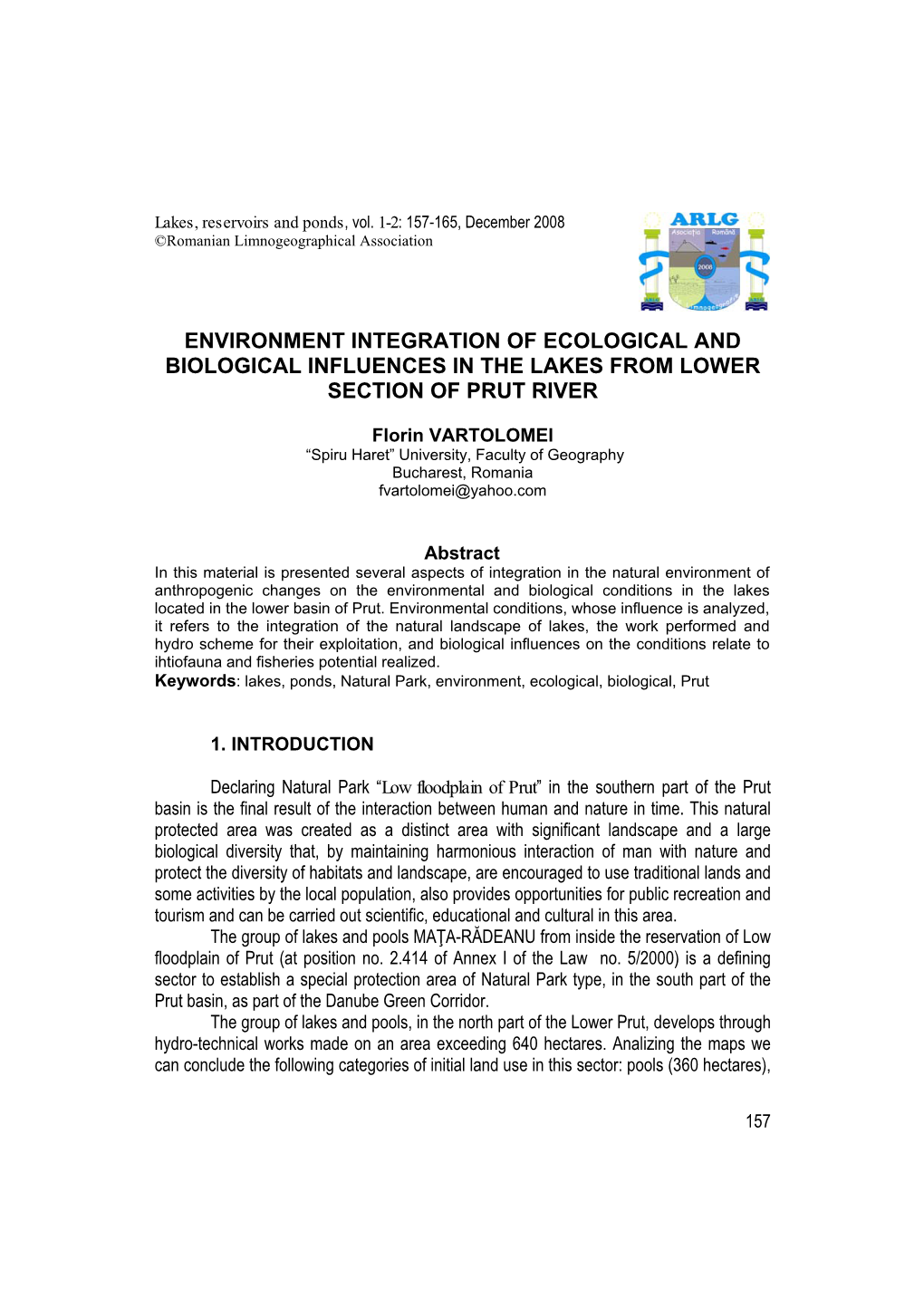 Lekes, Reservoirs and Ponds, No 1-2: 15-26, December 2008