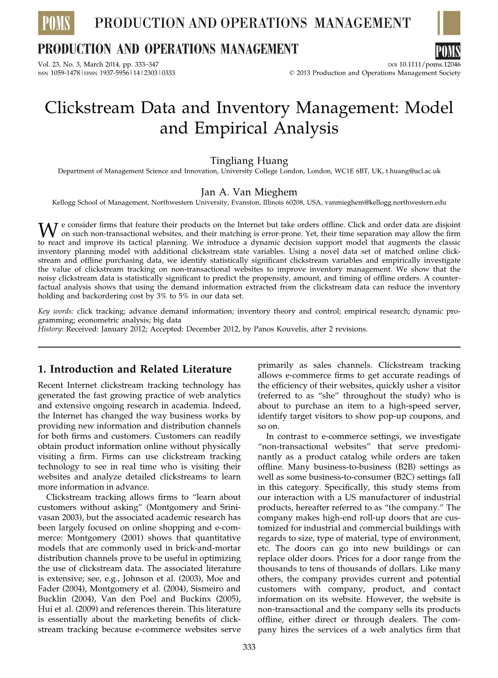 Clickstream Data and Inventory Management: Model and Empirical Analysis