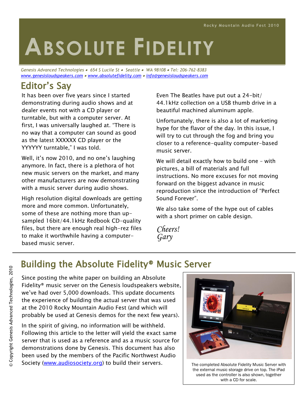 Absolute Fidelity, RMAF 2010 Edition