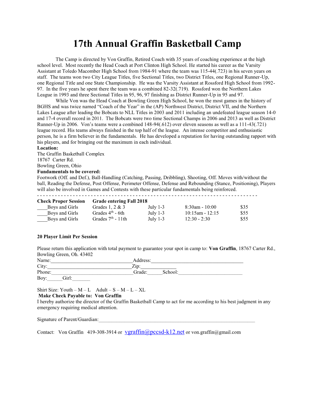 17Th Annual Graffin Basketball Camp