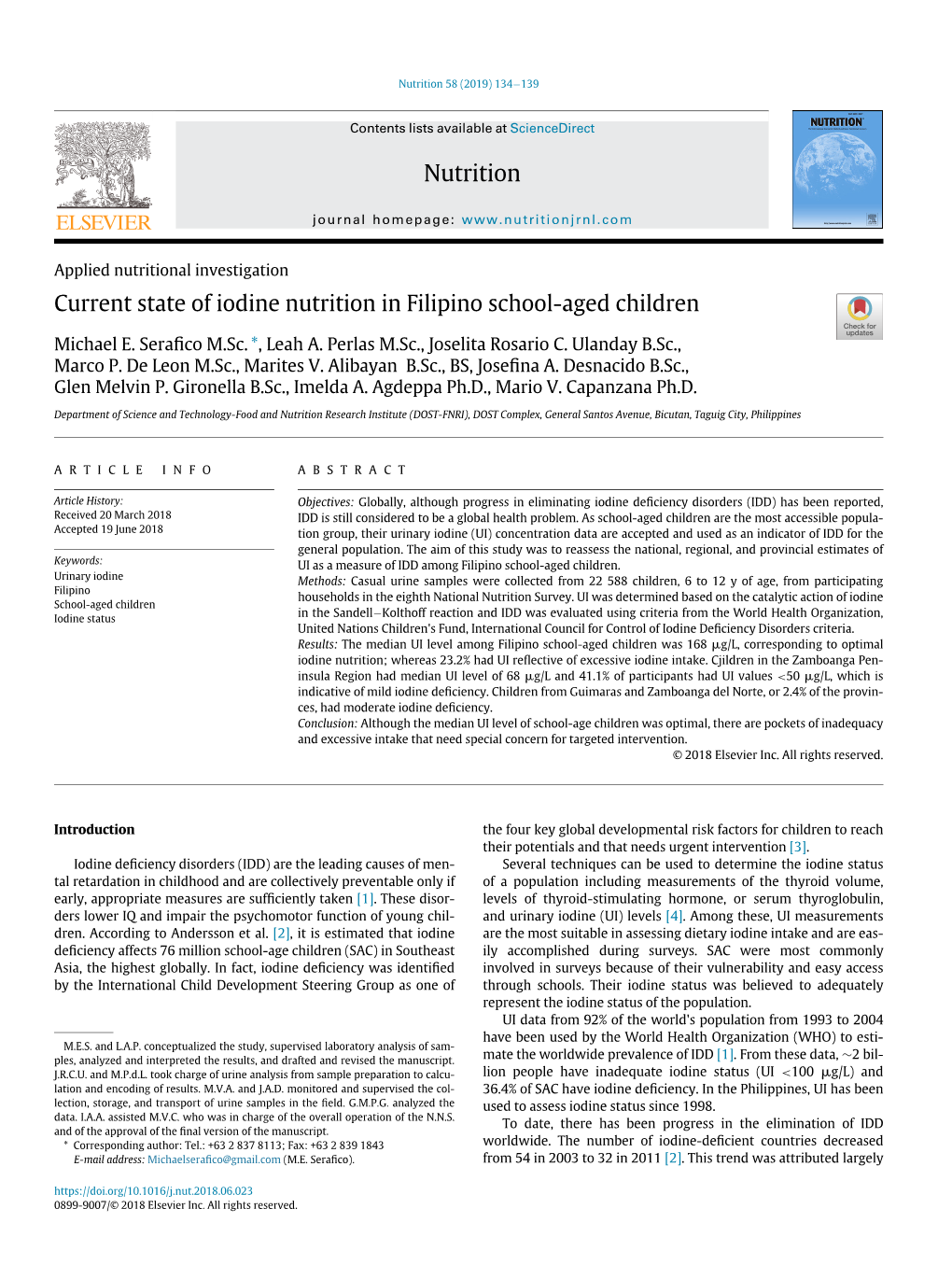 Current State of Iodine Nutrition in Filipino School-Aged Children