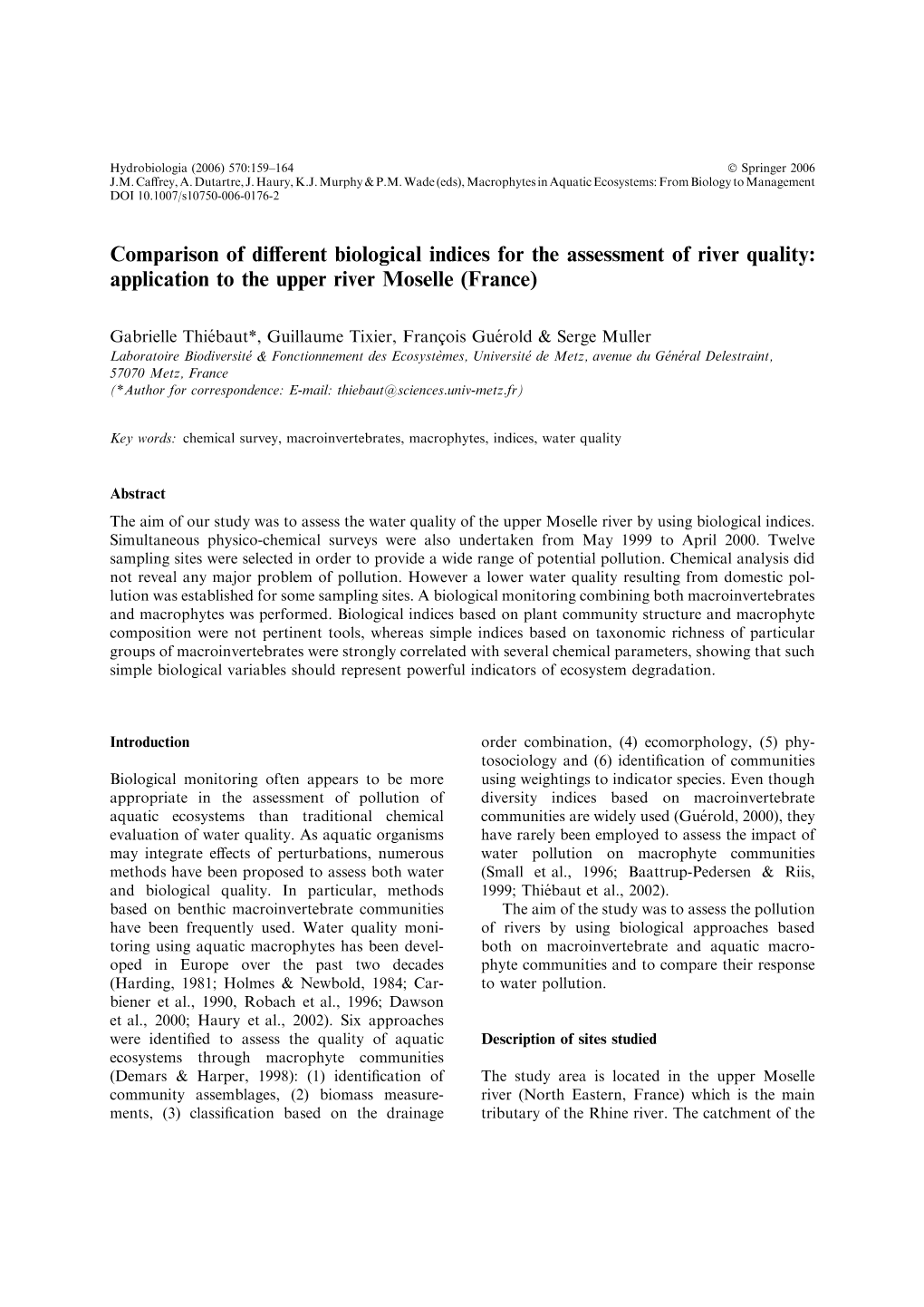 Comparison of Different Biological Indices for the Assessment of River Quality: Application to the Upper River Moselle (France)