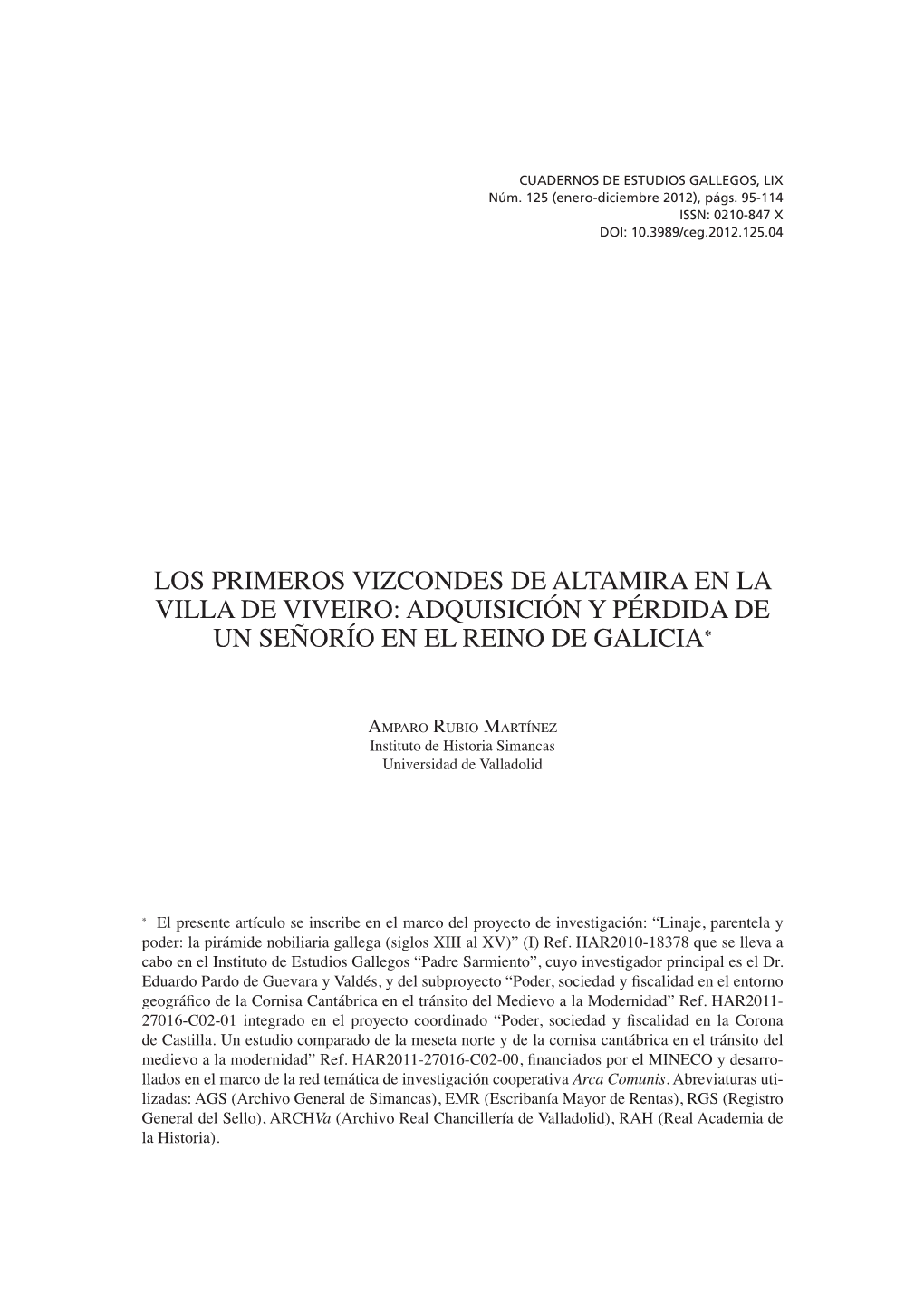 Los Primeros Vizcondes De Altamira En La Villa De Viveiro: Adquisición Y Pérdida De Un Señorío En El Reino De Galicia∗