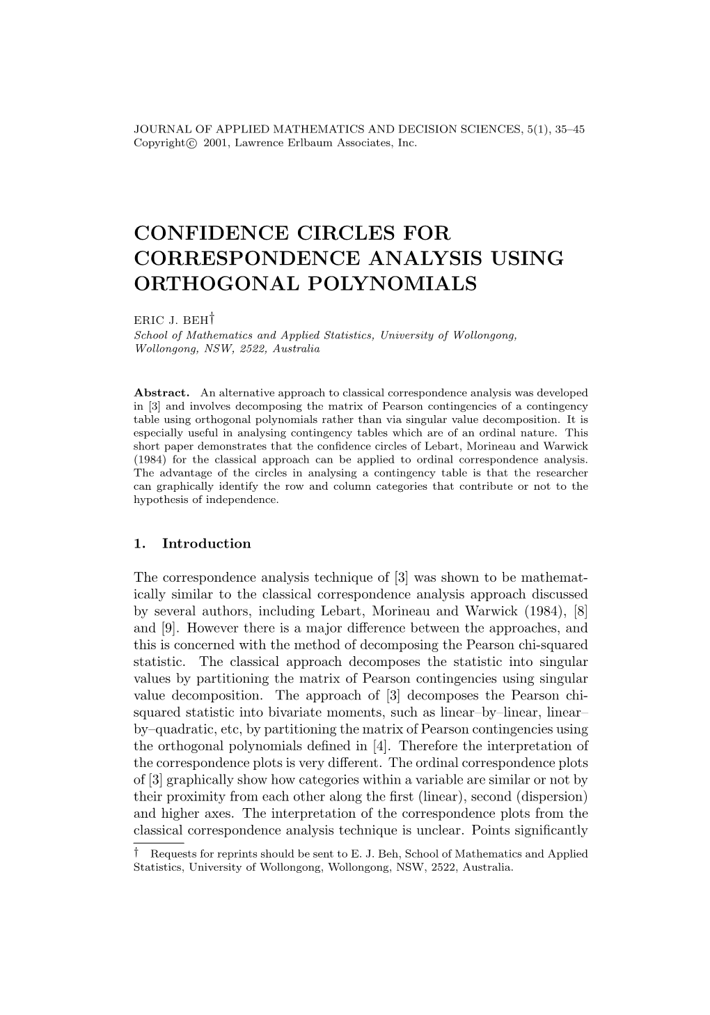 Confidence Circles for Correspondence Analysis Using Orthogonal Polynomials