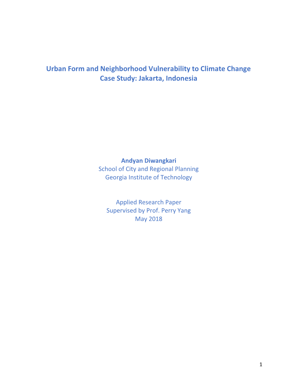 Urban Form and Neighborhood Vulnerability to Climate Change Case Study: Jakarta, Indonesia