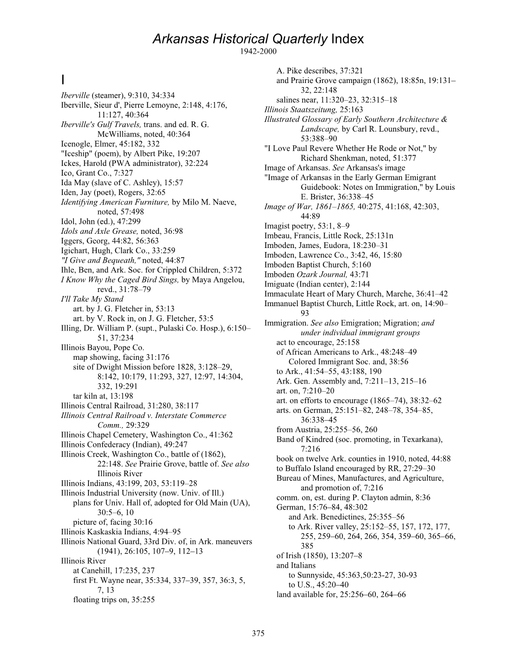 Arkansas Historical Quarterly Index I