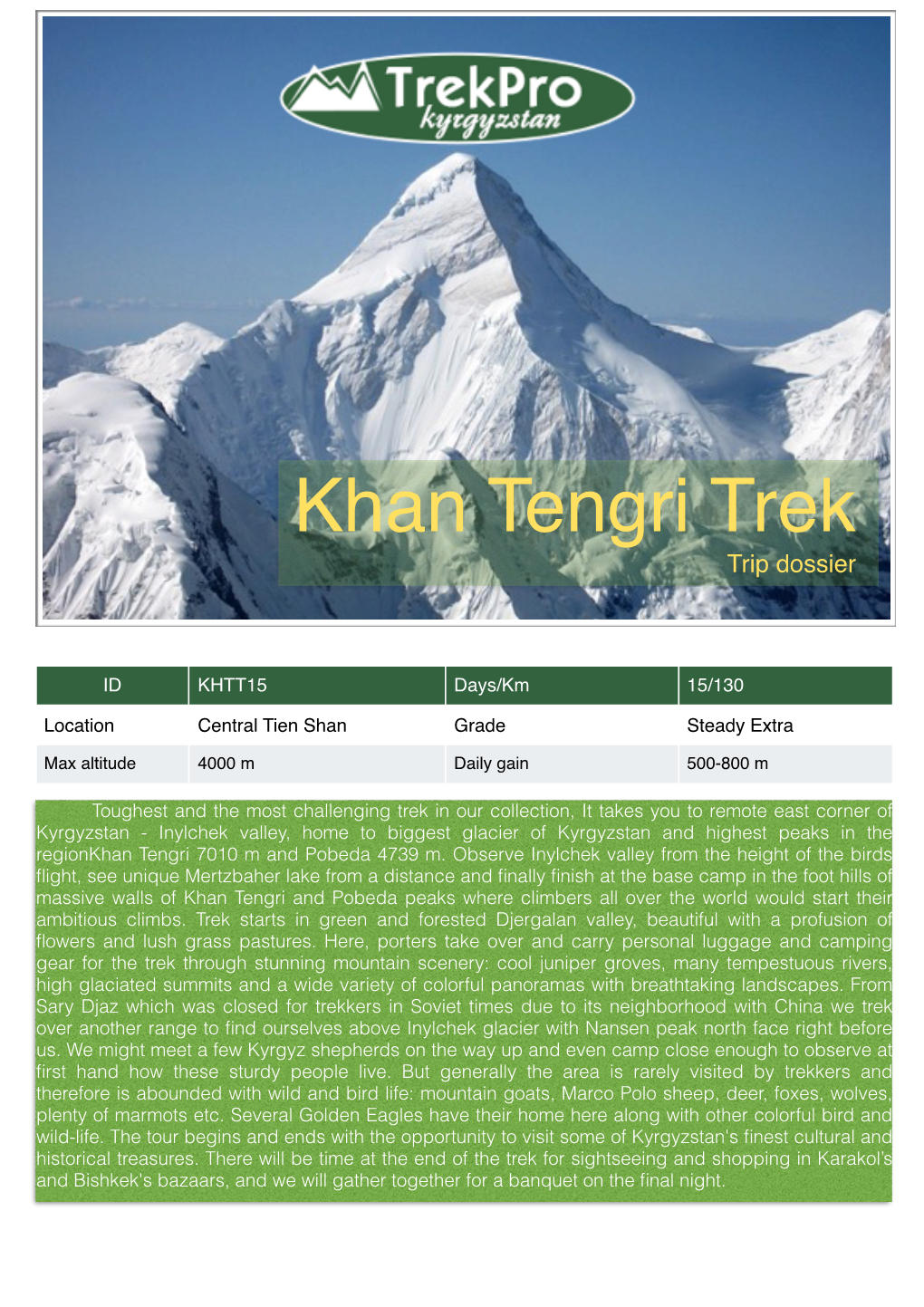 Khan Tengri Trek Trip Dossier