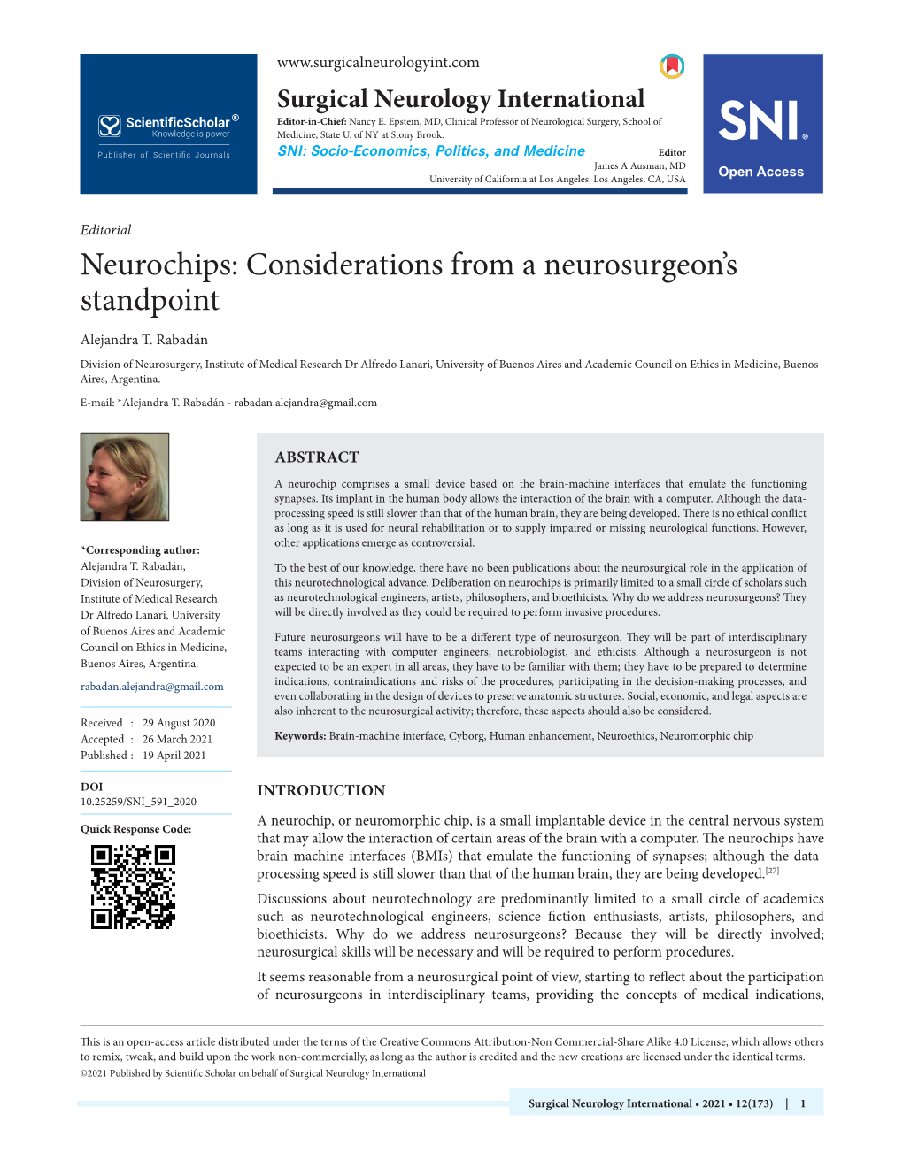 Neurochips: Considerations from a Neurosurgeon’S Standpoint Alejandra T