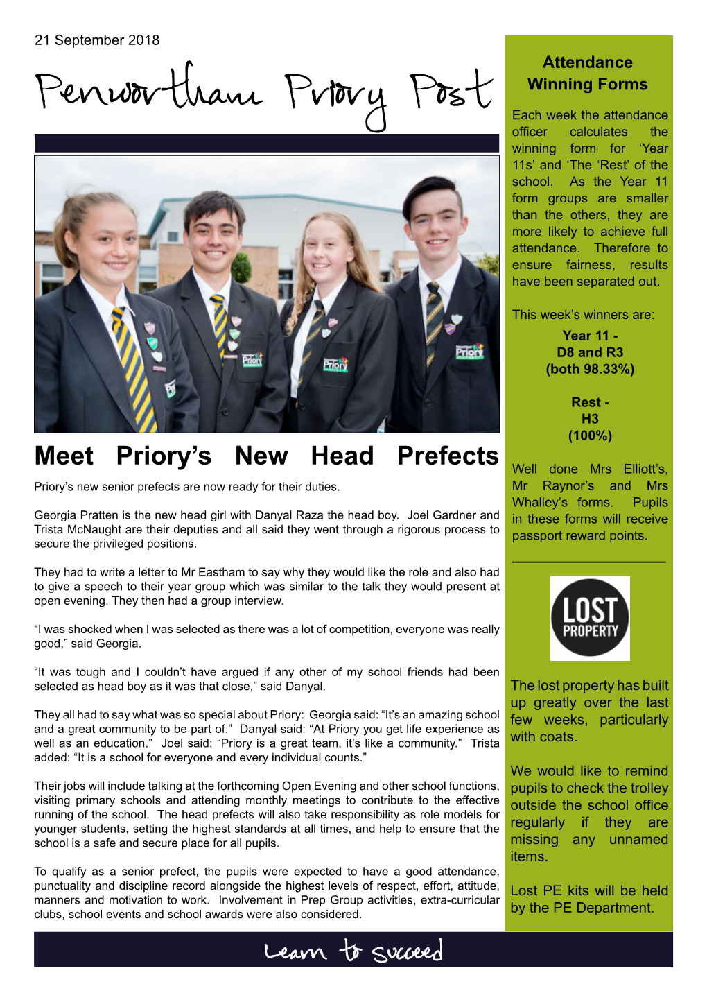 Penwortham Priory Post Winning Form for ‘Year 11S’ and ‘The ‘Rest’ of the School