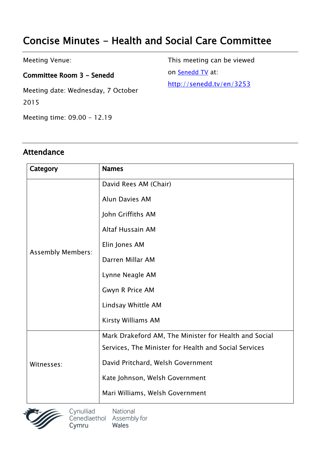 Concise Minutes - Health and Social Care Committee