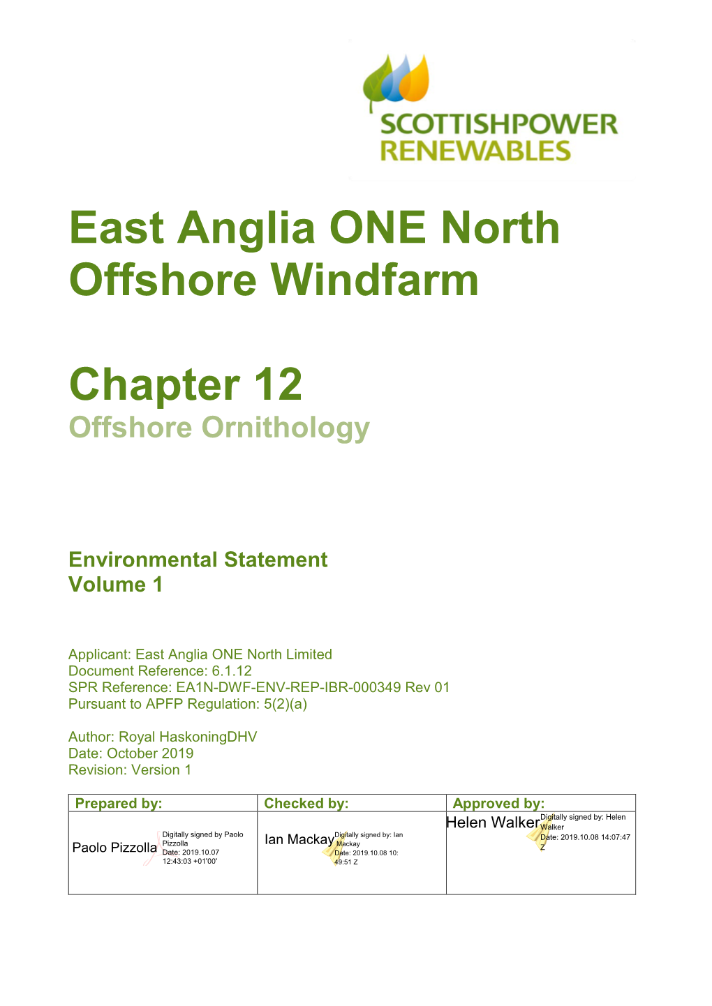 East Anglia ONE North Offshore Windfarm Chapter 12