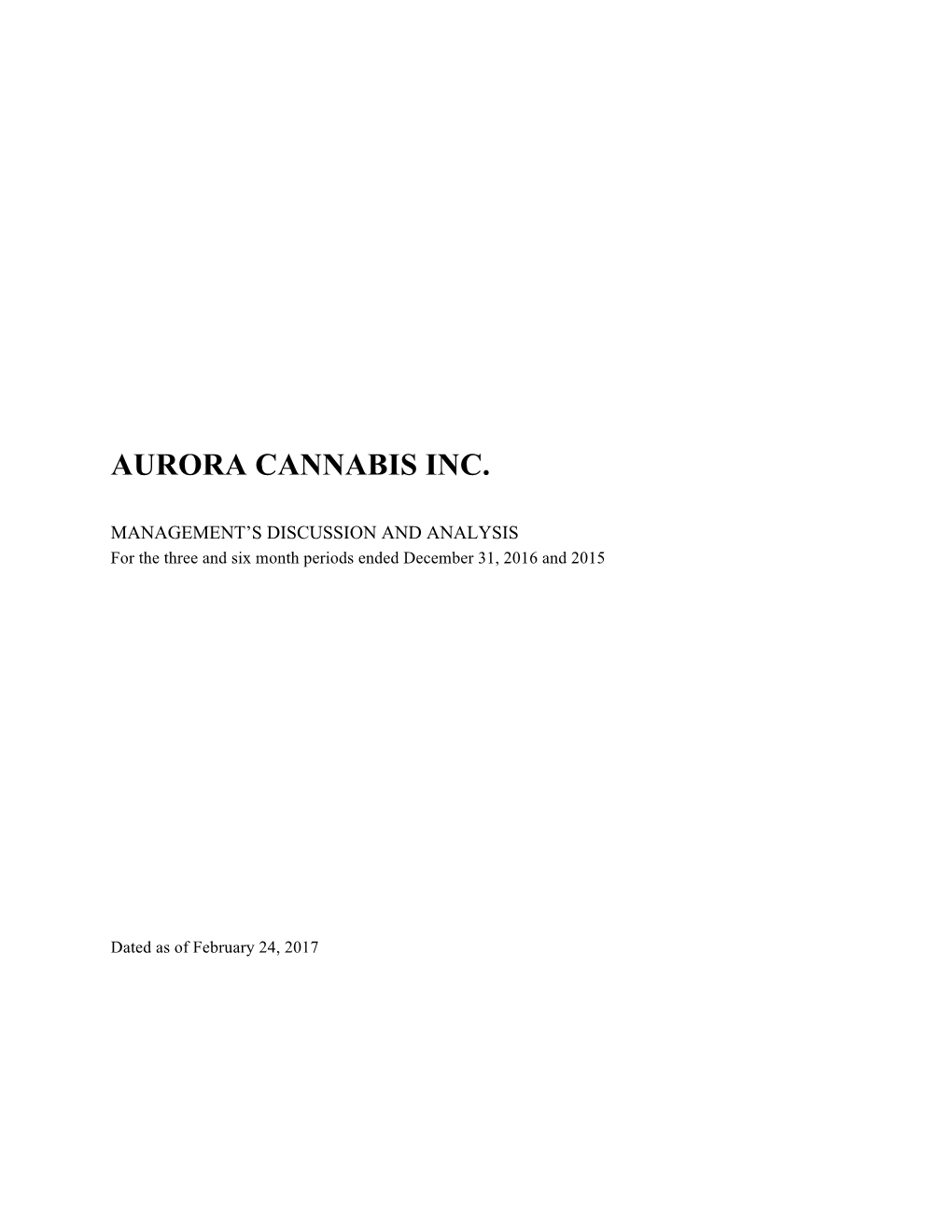 Aurora Cannabis Inc