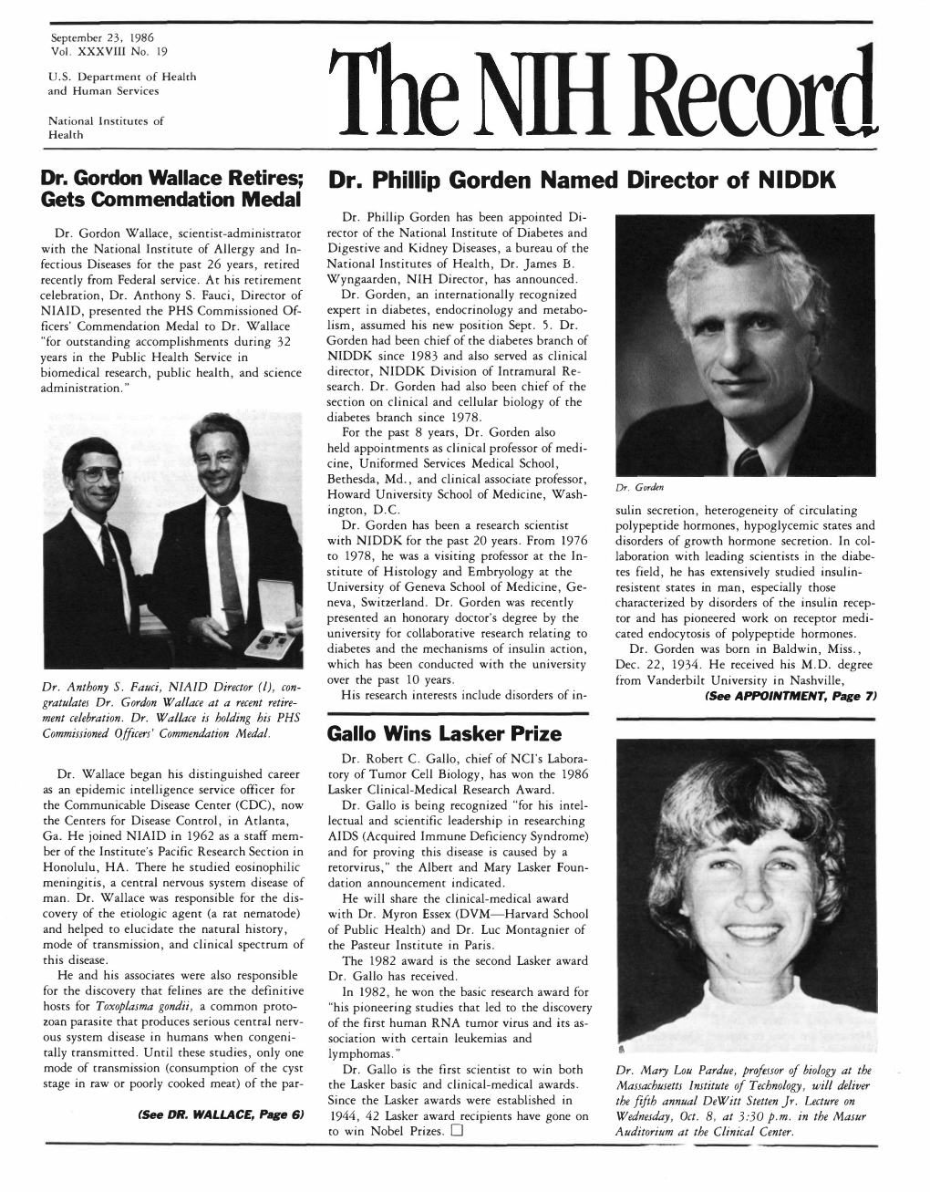 September 23, 1986, NIH Record, Vol. XXXVIII, No. 19