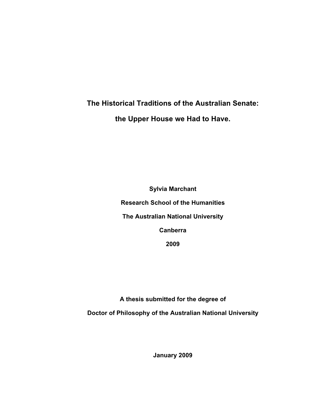 The Historical Traditions of the Australian Senate