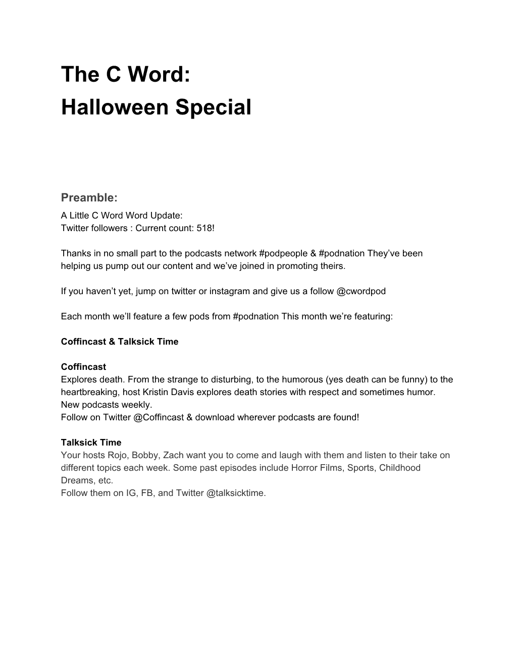 The C Word: Halloween Special