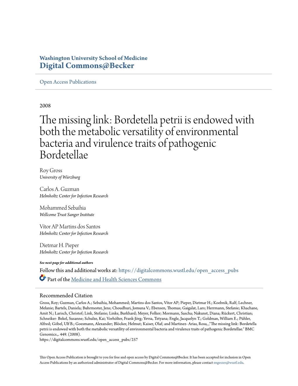 Bordetella Petrii Is Endowed with Both the Metabolic Versatility Of