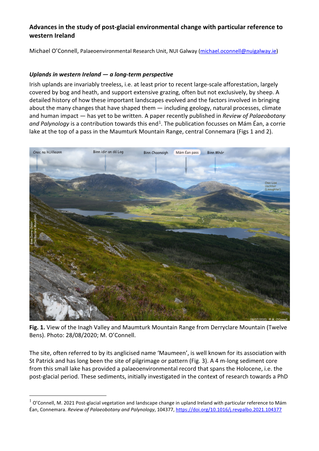 Advances in the Study of Post-Glacial Environmental Change with Particular Reference to Western Ireland