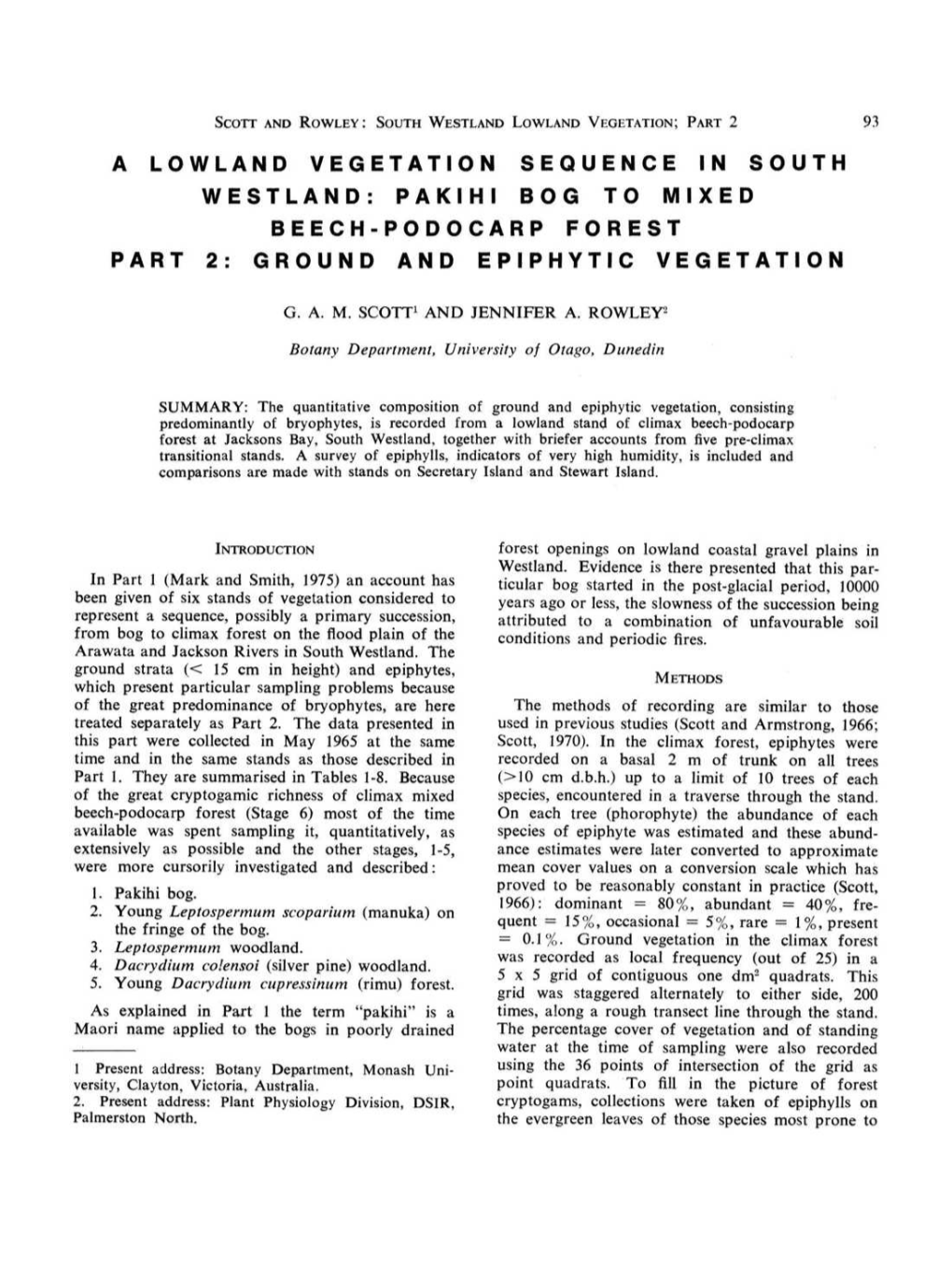 A Lowland Vegetation Sequence in South Westland: Pakihi Bog to Mixed Beech-Po Do Carp Forest Part 2: Ground and Epiphytic Vegetation