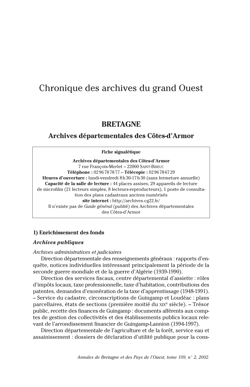 Chronique Des Archives Du Grand Ouest