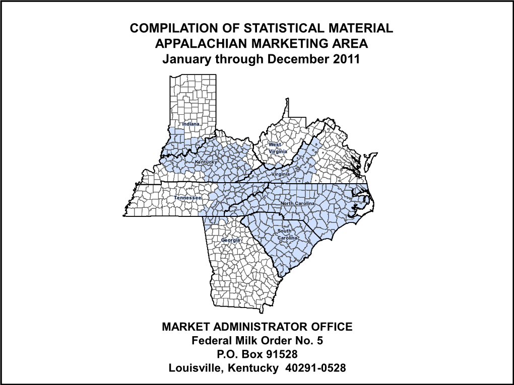 COMPILATION of STATISTICAL MATERIAL APPALACHIAN MARKETING AREA January Through December 2011