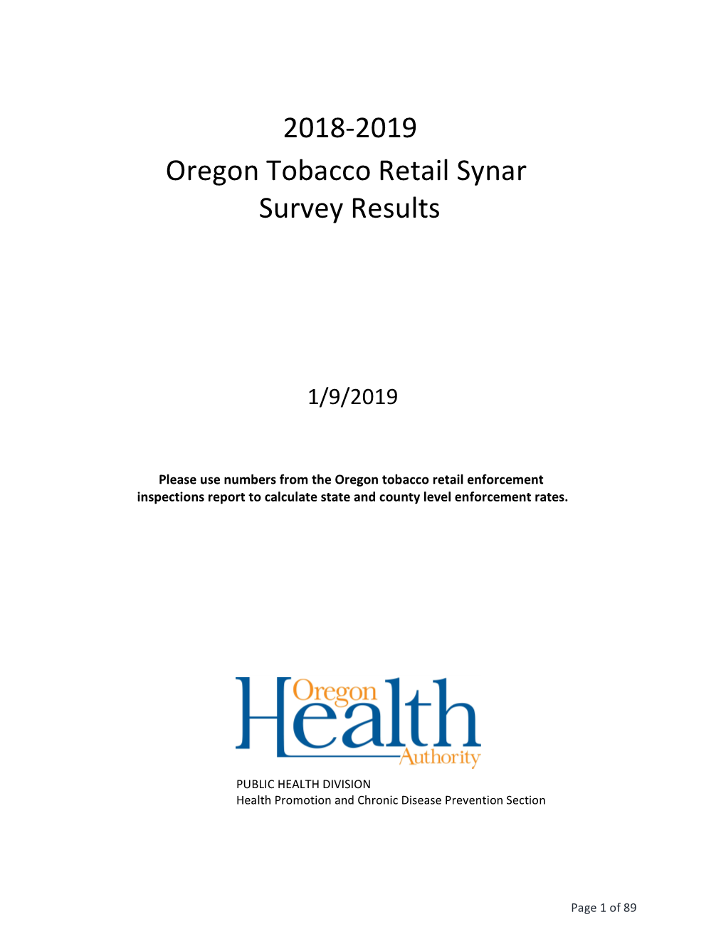 2018-2019 Oregon Tobacco Retail Synar Survey Results