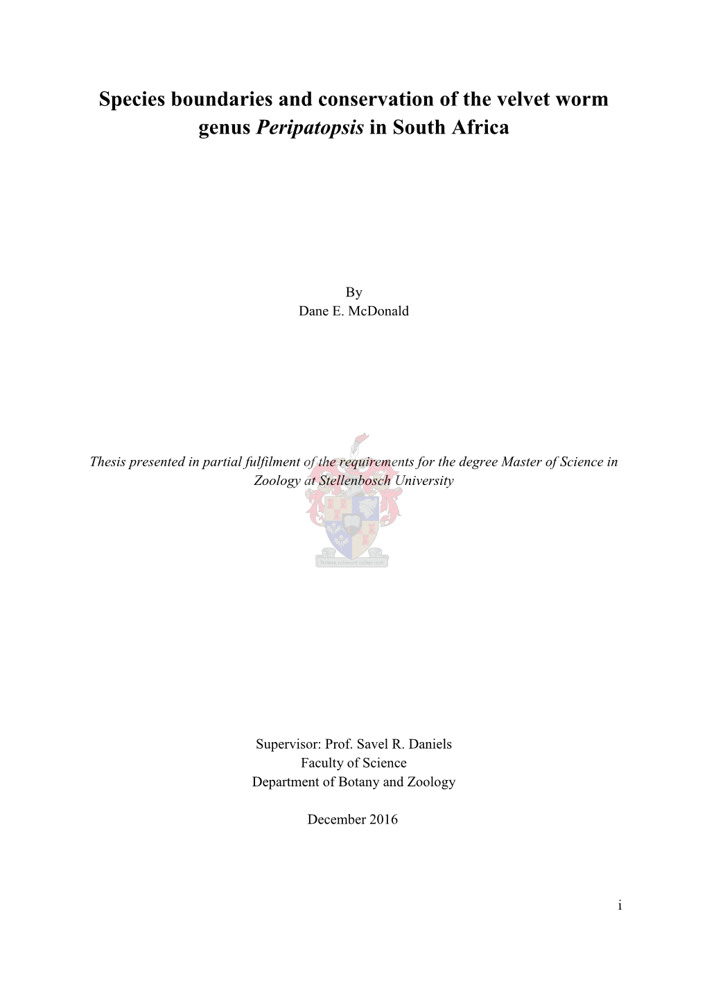 Species Boundaries and Conservation of the Velvet Worm Genus Peripatopsis in South Africa