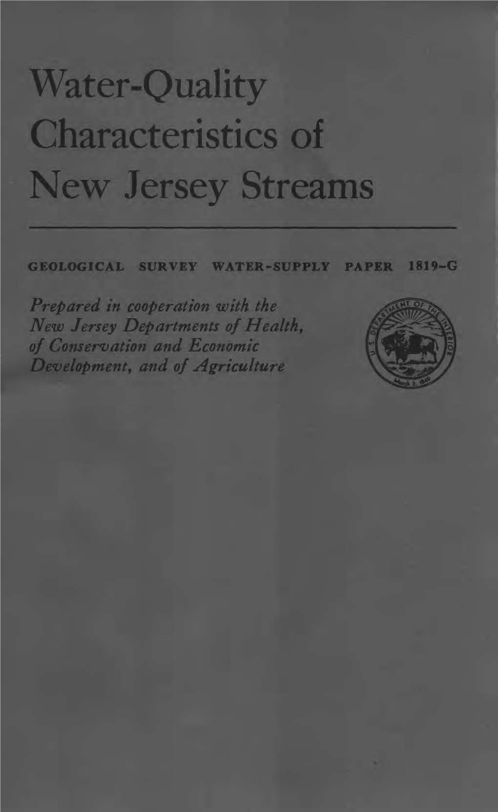 Water-Quality Characteristics of New Jersey Streams