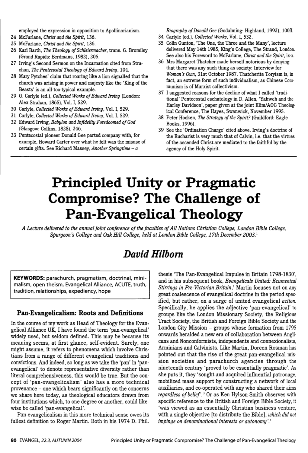 The Challenge of Pan-Evangelical Theology