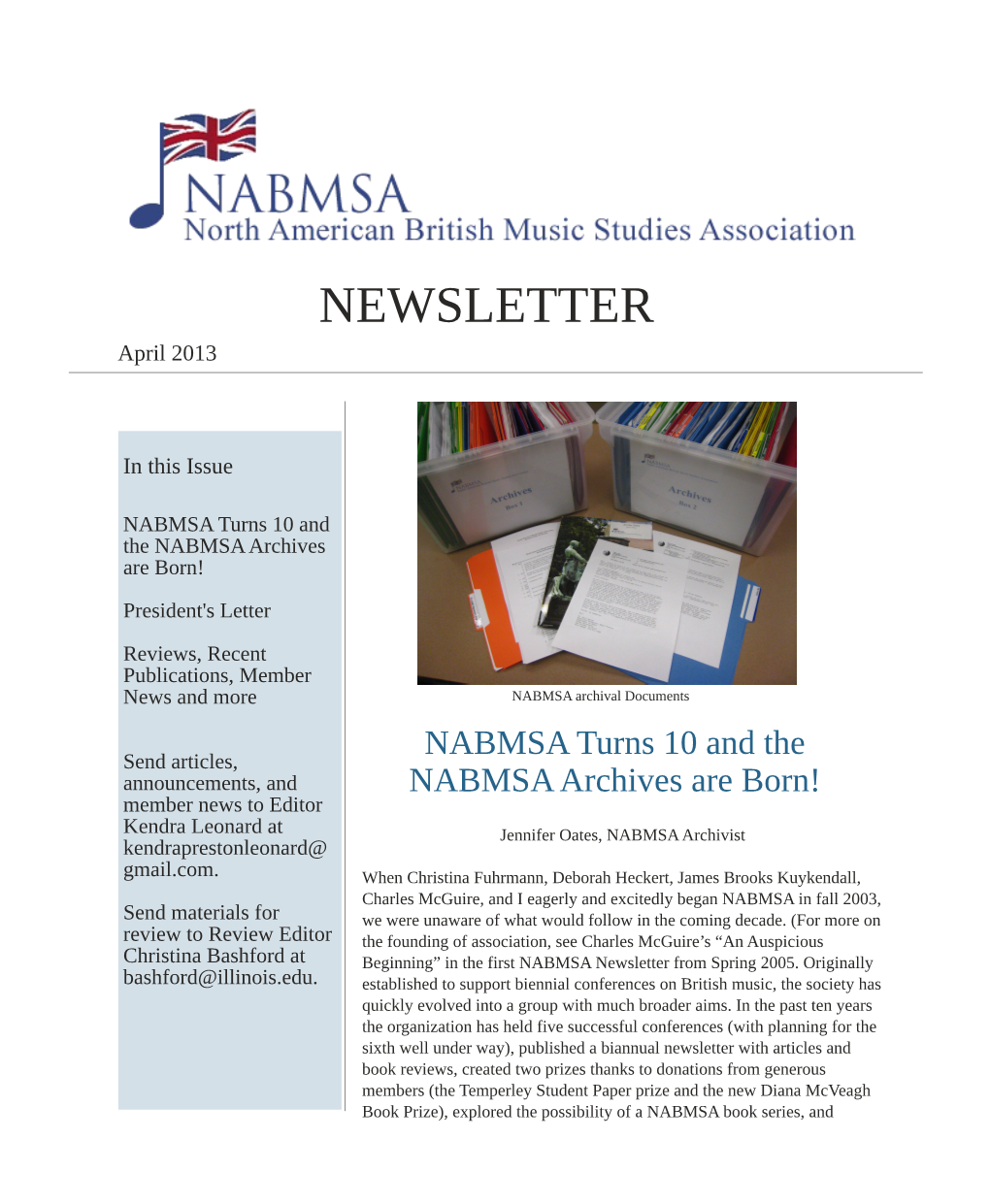 NEWSLETTER April 2013