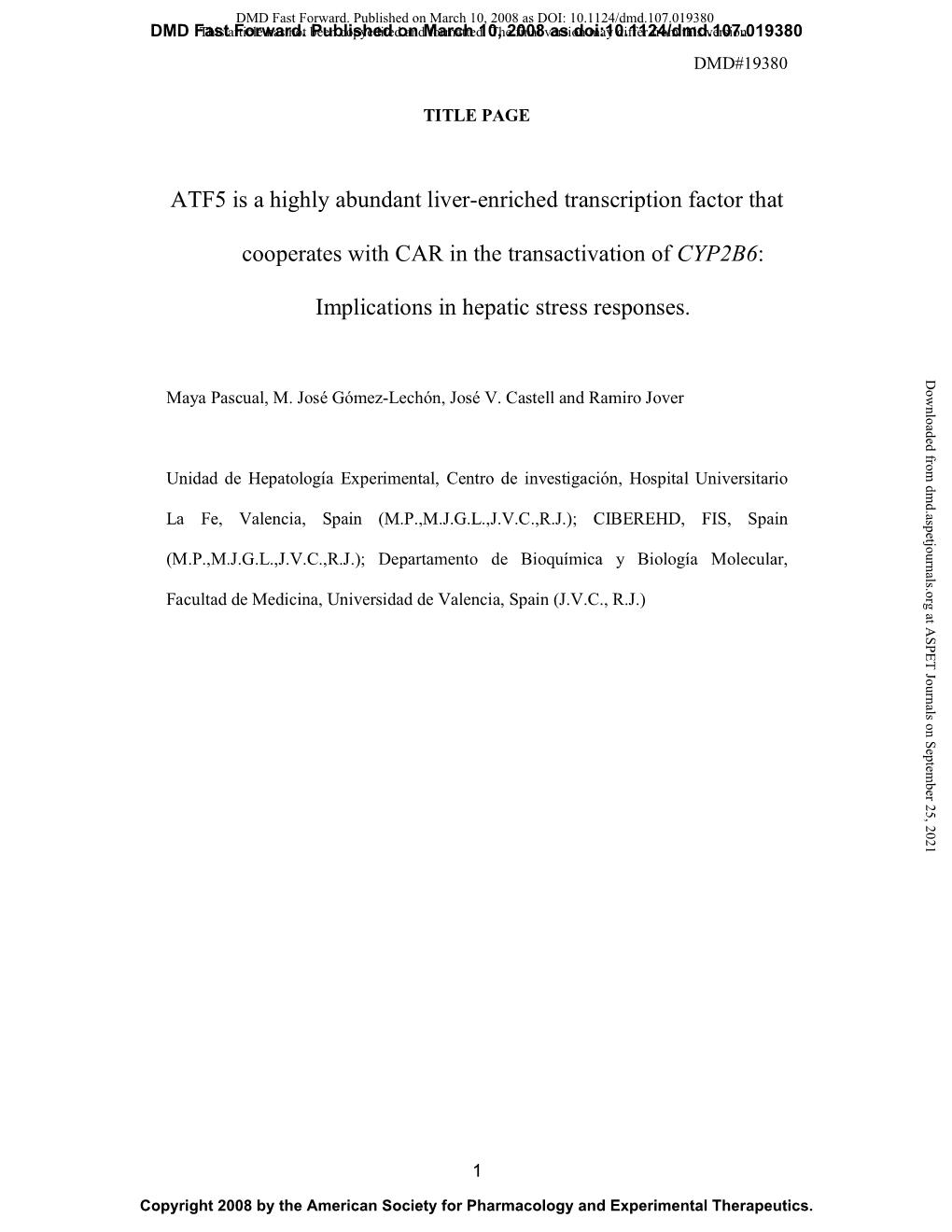 ATF5 Is a Highly Abundant Liver-Enriched Transcription Factor That Cooperates with CAR in the Transactivation of CYP2B6